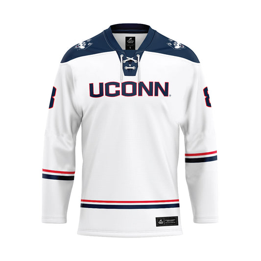 UConn - NCAA Men's Ice Hockey : Joey Muldowney - White Hockey Jersey-0