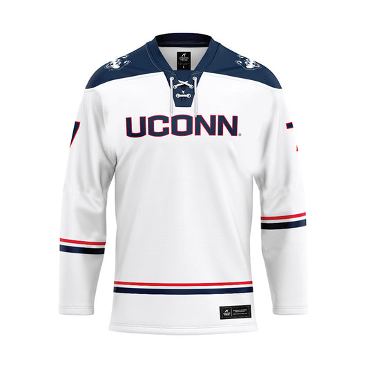 UConn - NCAA Men's Ice Hockey : Huston Karpman - White Hockey Jersey-0