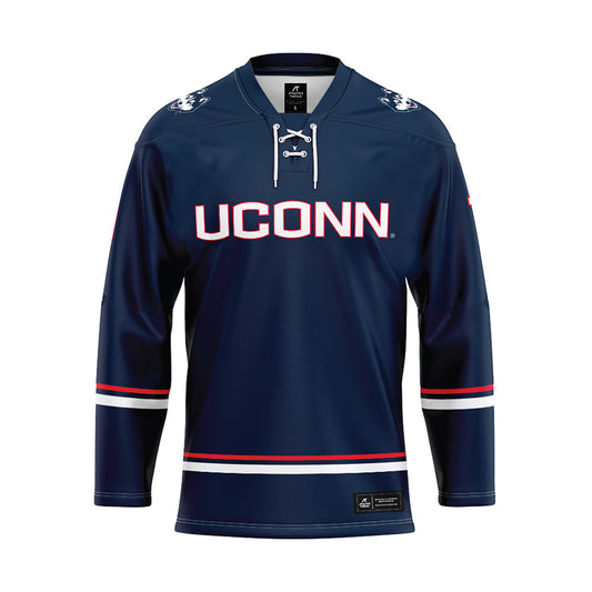 UConn - NCAA Men's Ice Hockey : Kam Hendrickson - Navy Hockey Jersey-0