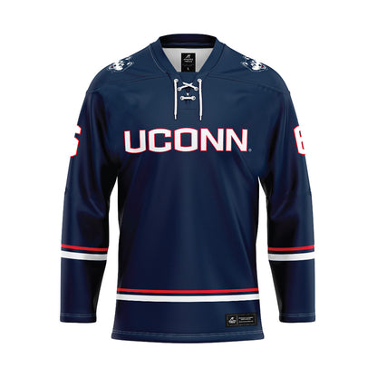 UConn - NCAA Men's Ice Hockey : Andrew Lucas - Navy Hockey Jersey