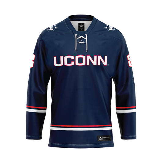 UConn - NCAA Men's Ice Hockey : Joey Muldowney - Navy Hockey Jersey-0