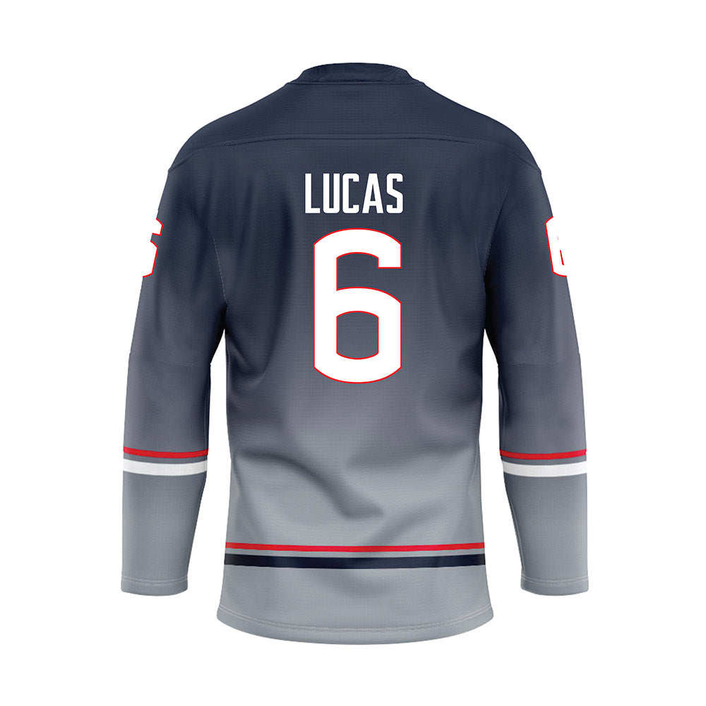 UConn - NCAA Men's Ice Hockey : Andrew Lucas - Grey Hockey Jersey