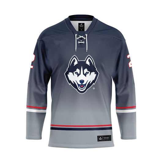 UConn - NCAA Men's Ice Hockey : Brendan Dunphy - Grey Hockey Jersey-0