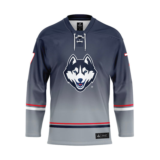 UConn - NCAA Men's Ice Hockey : Huston Karpman - Grey Hockey Jersey-0