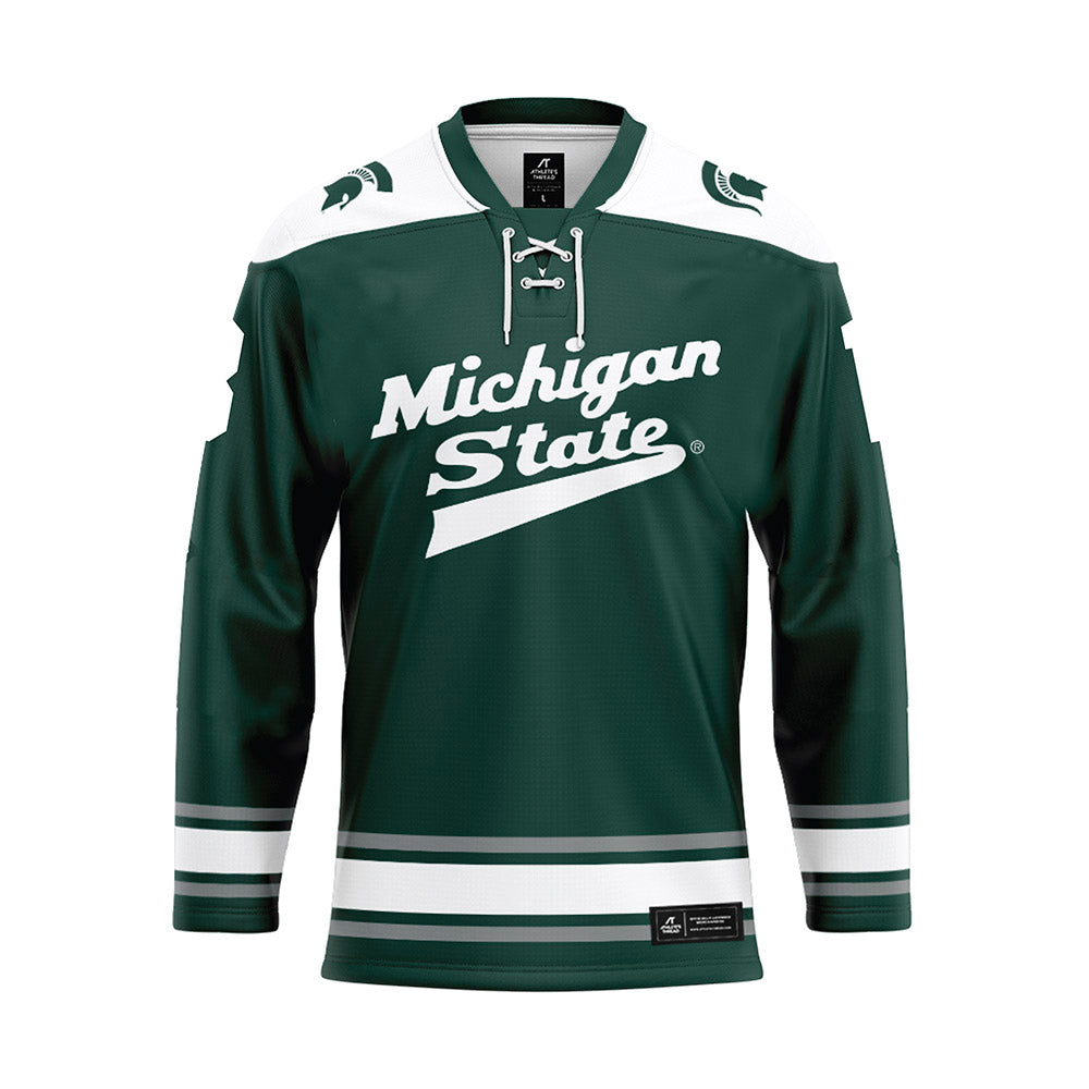 Michigan State - NCAA Men's Ice Hockey : Ryker Lee - Green Hockey Jersey-0