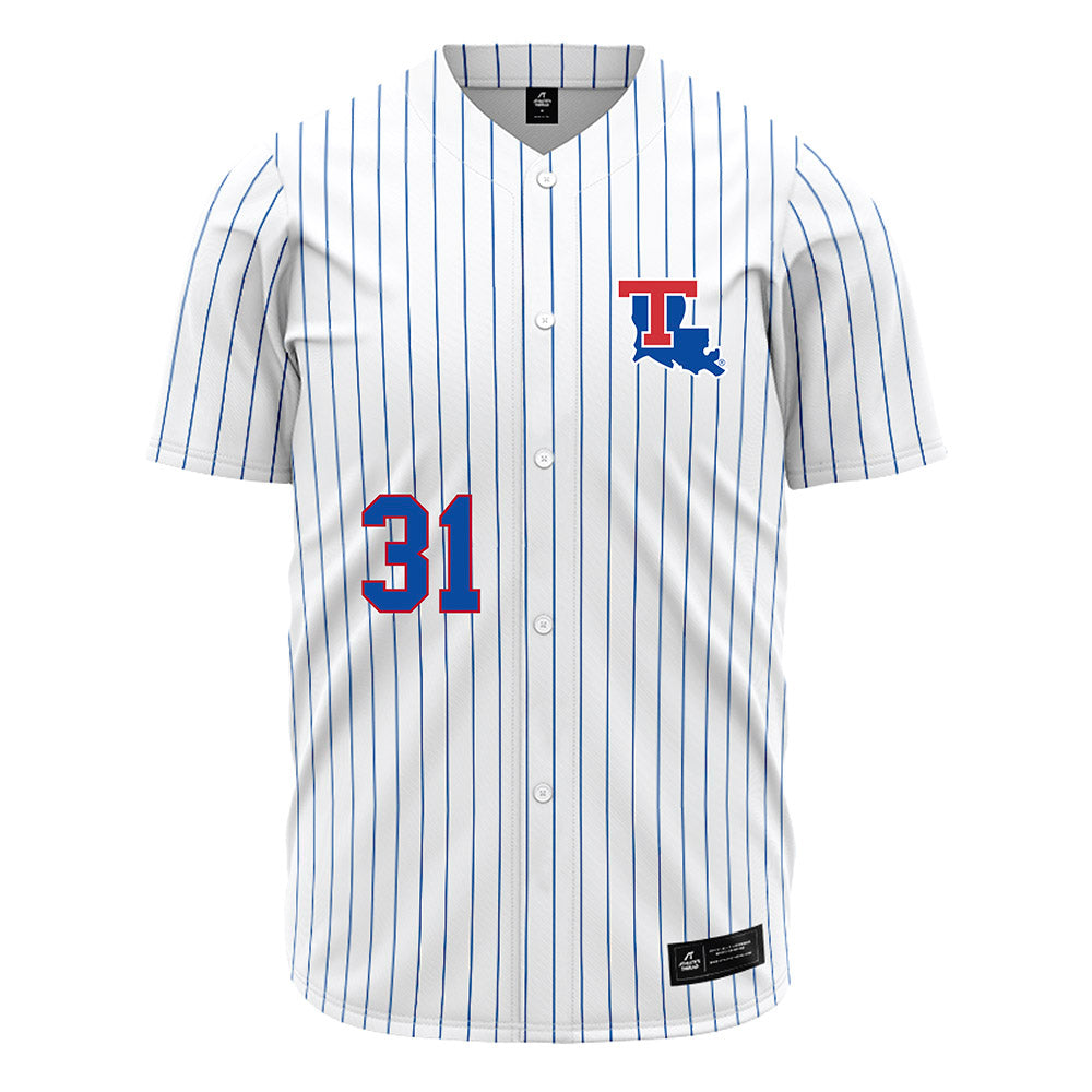 LA Tech - NCAA Baseball : Joey Wittig - White Pinstripe Jersey-0