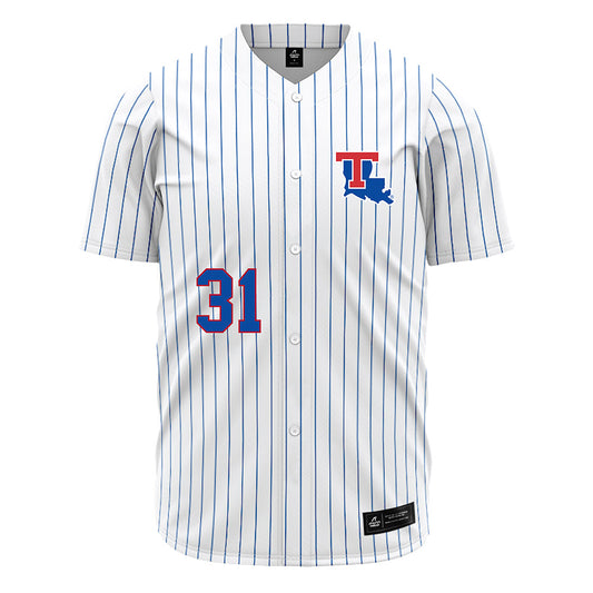 LA Tech - NCAA Baseball : Joey Wittig - White Pinstripe Jersey-0
