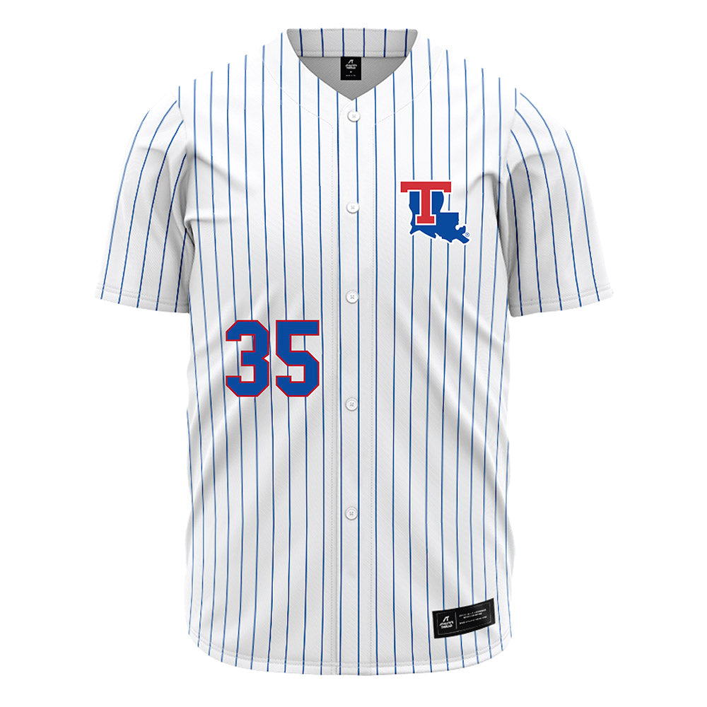 LA Tech - NCAA Baseball : Drew Ferguson - White Pinstripe Jersey-0