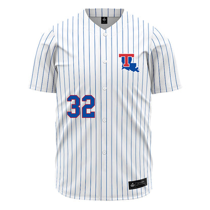 LA Tech - NCAA Baseball : Luke Nichols - White Pinstripe Jersey-0