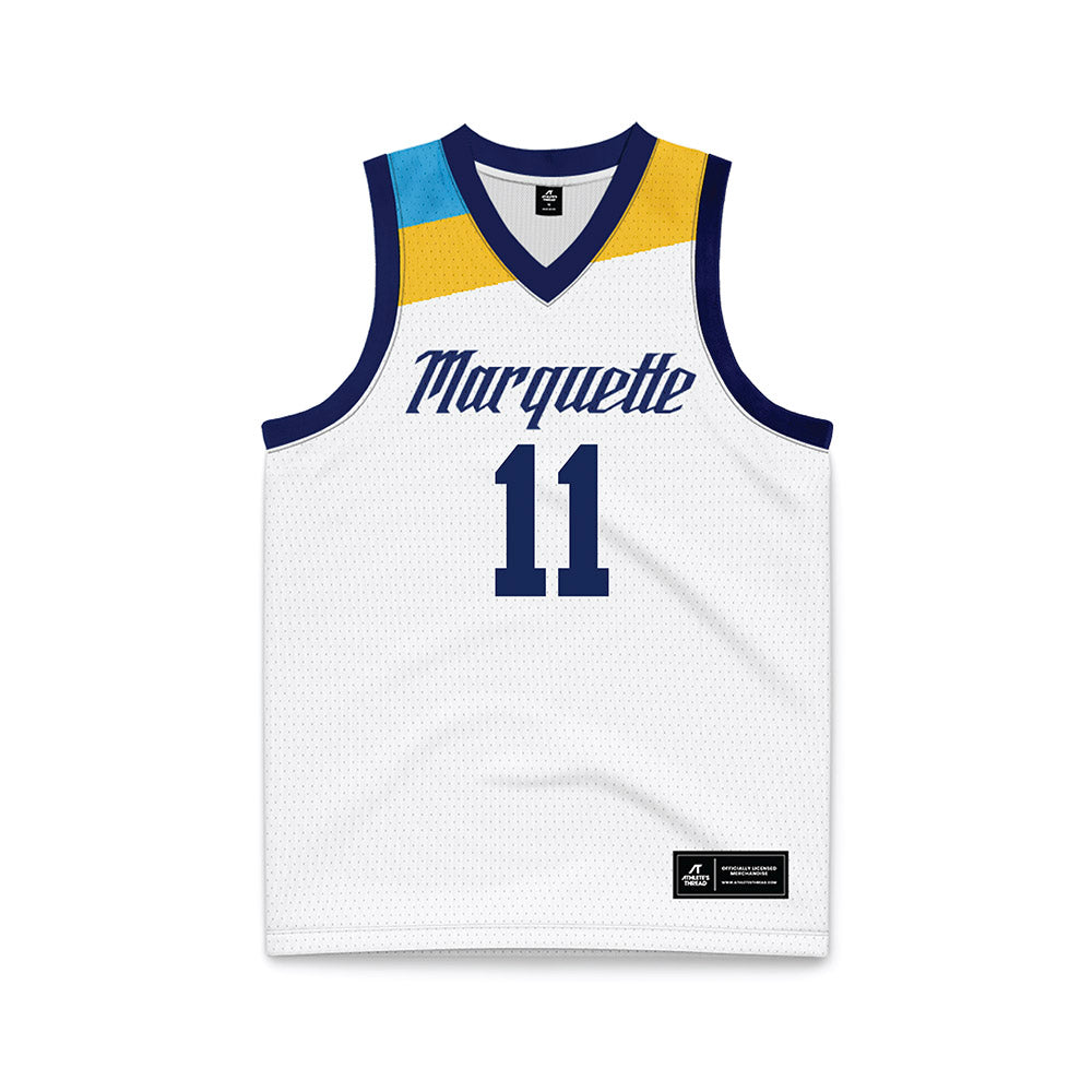 Marquette - NCAA Men's Basketball : Sananda Fru - White Basketball Jersey-0
