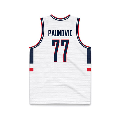 UConn - NCAA Men's Basketball : Uros Paunovic - White Basketball Jersey-1