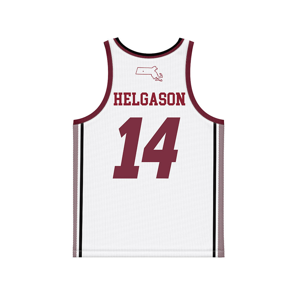 UMass - NCAA Men's Basketball : Heimir Helgason - White Basketball Jersey-1