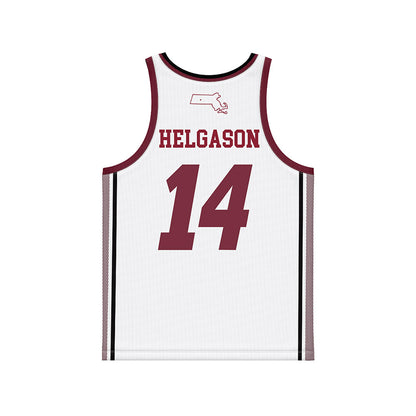 UMass - NCAA Men's Basketball : Heimir Helgason - White Basketball Jersey-1