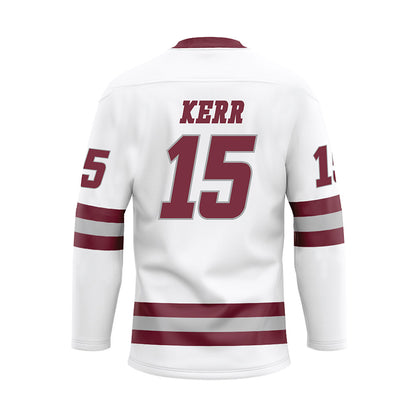 UMass - NCAA Men's Ice Hockey : Justin Kerr - White Hockey Jersey-1