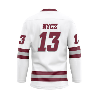 UMass - NCAA Men's Ice Hockey : Landon Nycz - White Hockey Jersey-1