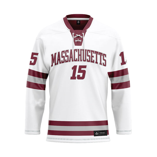 UMass - NCAA Men's Ice Hockey : Justin Kerr - White Hockey Jersey-0