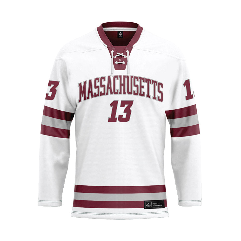 UMass - NCAA Men's Ice Hockey : Landon Nycz - White Hockey Jersey-0