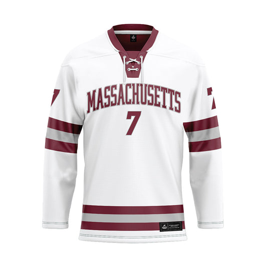 UMass - NCAA Men's Ice Hockey : Owen Mehlenbacher - White Hockey Jersey-0
