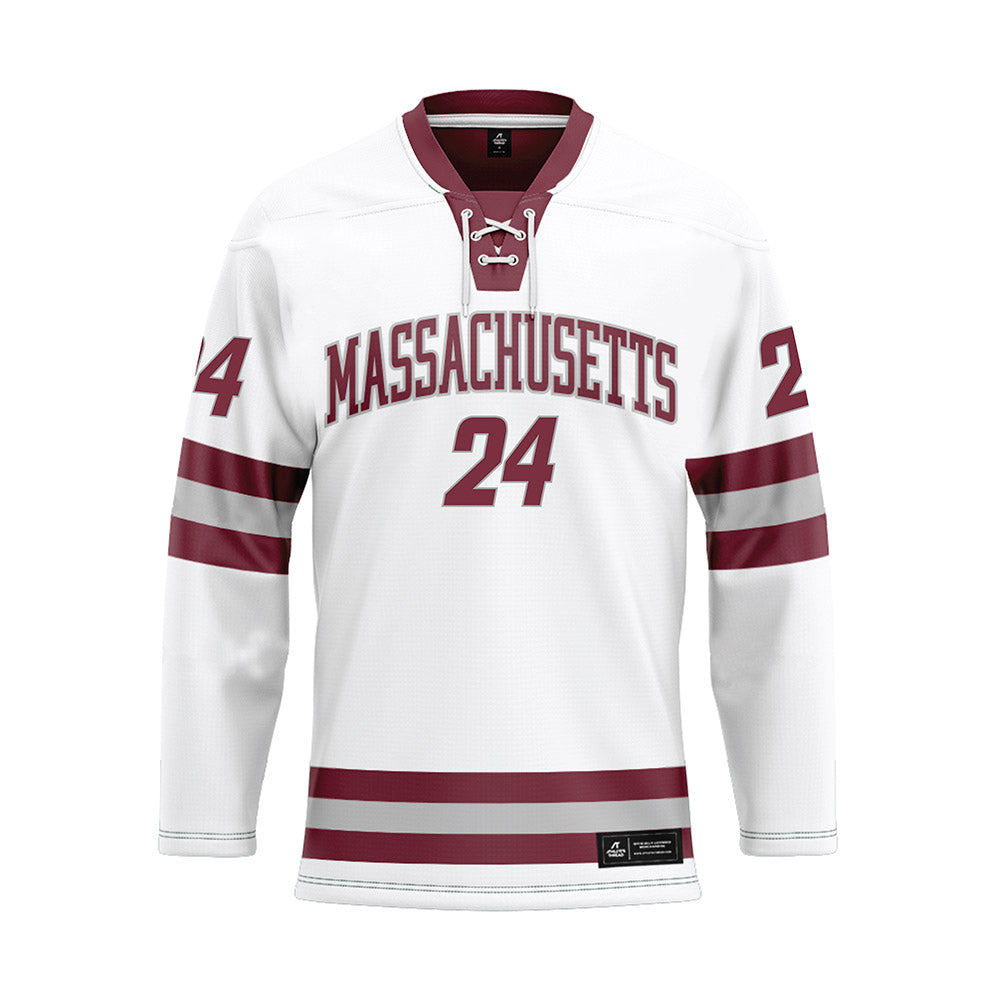 UMass - NCAA Men's Ice Hockey : Elias Zimmerman - White Hockey Jersey-0