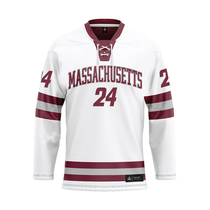 UMass - NCAA Men's Ice Hockey : Elias Zimmerman - White Hockey Jersey-0