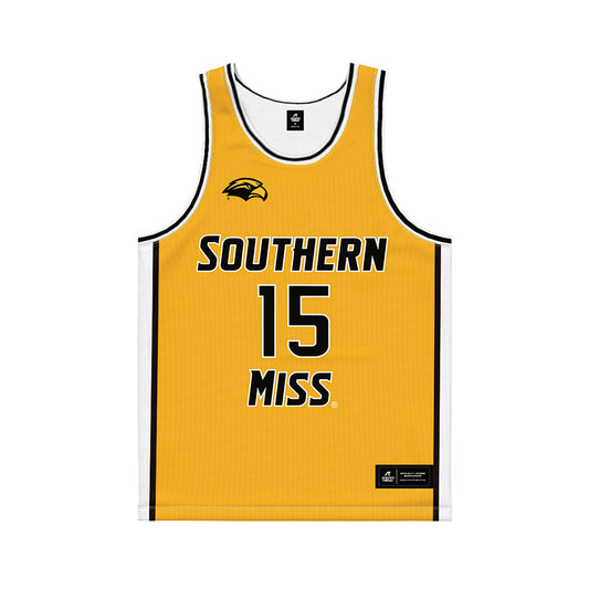 Southern Miss - NCAA Men's Basketball : Djahi Binet - Gold Basketball Jersey-0
