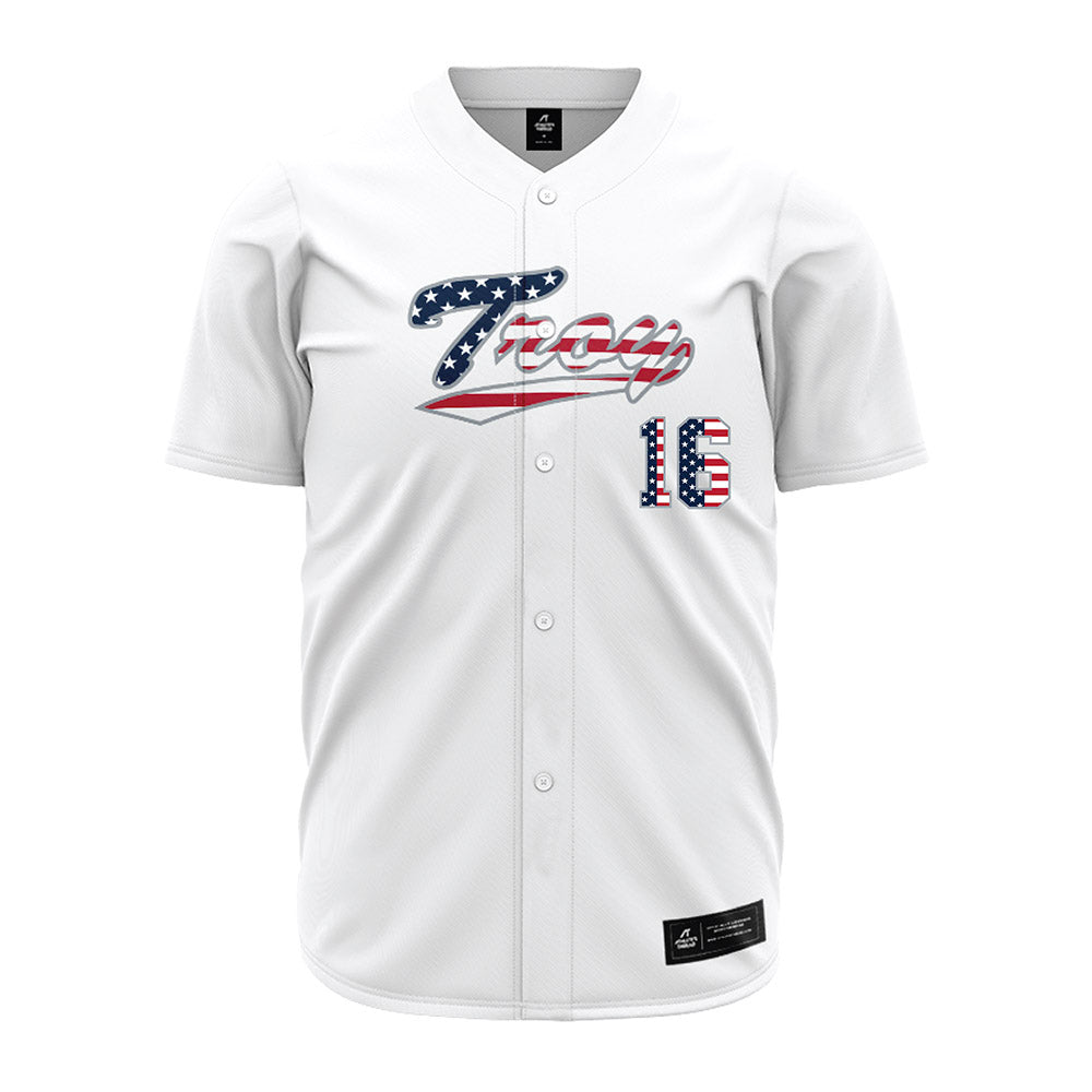 Troy - NCAA Baseball : Hayden Smith - White Jersey-0