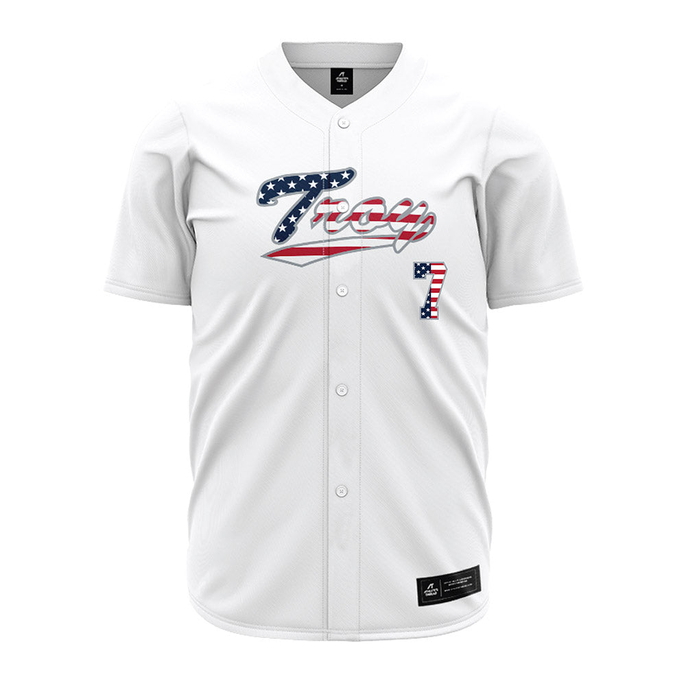 Troy - NCAA Baseball : Gavin Schrader - White Jersey-0