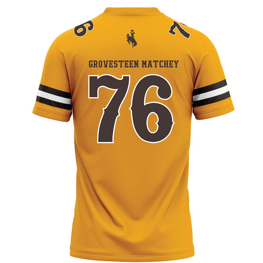 Wyoming - NCAA Football : Quinn Grovesteen Matchey - Gold Football Jersey