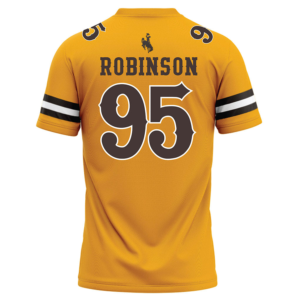 Wyoming - NCAA Football : Caleb Robinson - Gold Football Jersey