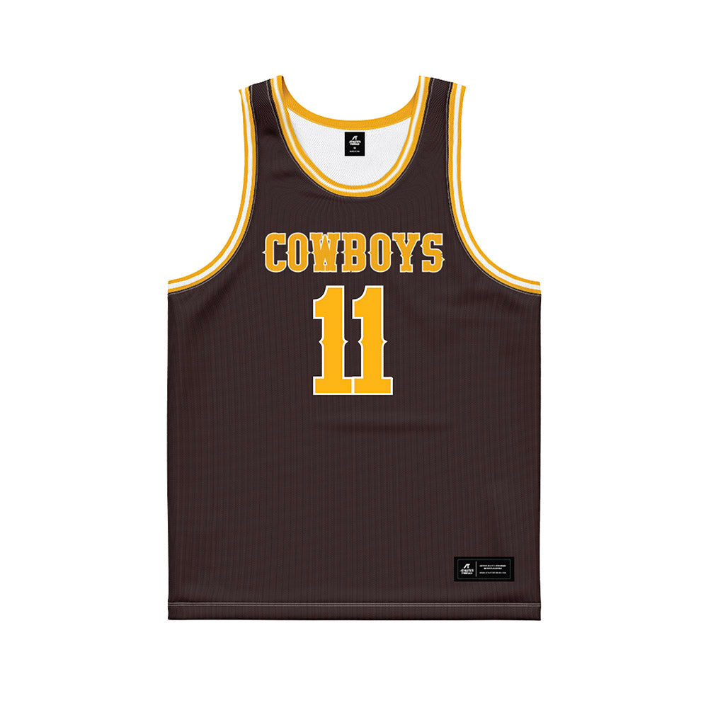 Wyoming - NCAA Men's Basketball : Gavin Gores - Brown Basketball Jersey-0
