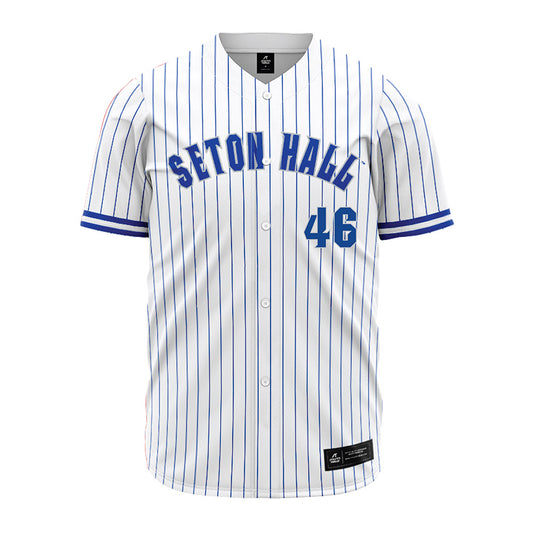 Seton Hall - NCAA Baseball : Derek Benzinger - White Pinstripe Jersey-0