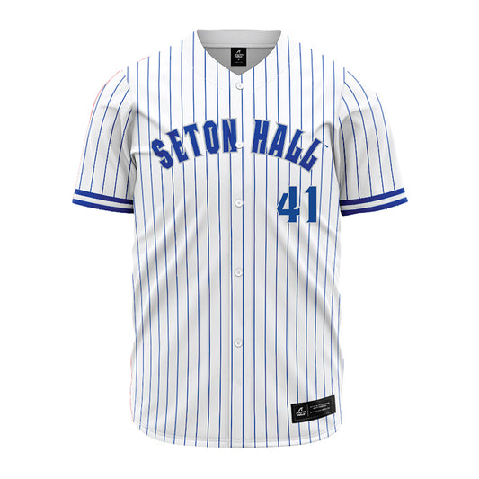 Seton Hall - NCAA Baseball : Steven Svenson - White Pinstripe Jersey-0