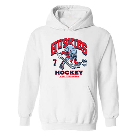 UConn - NCAA Men's Ice Hockey : Charlie Morrison - Fashion Shersey Hooded Sweatshirt-0