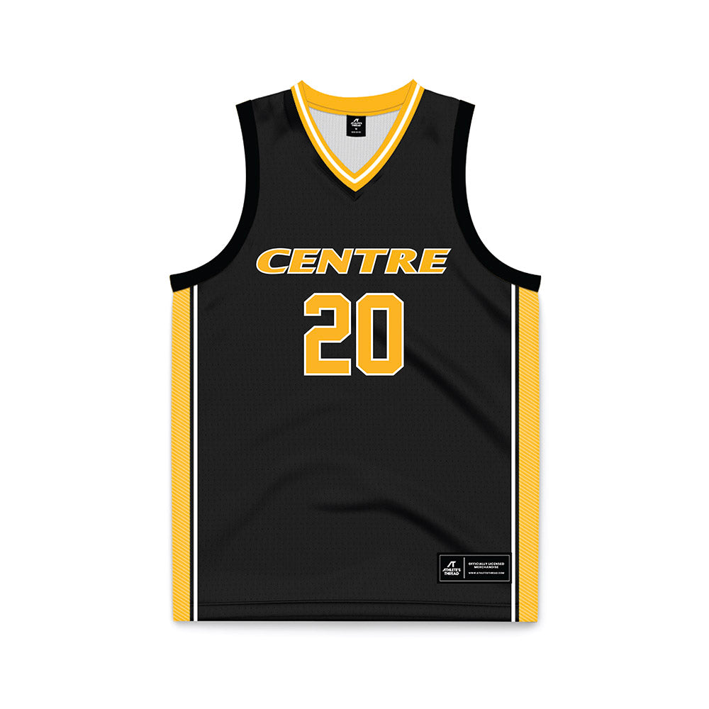 Centre College - NCAA Men's Basketball : Johnny Djema - Black Basketball Jersey-0