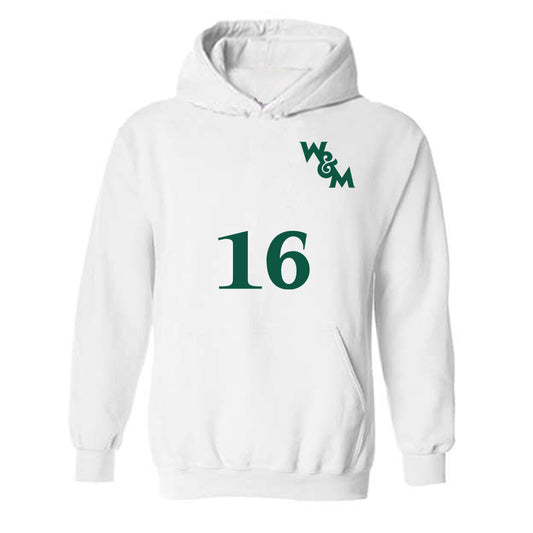 William & Mary - NCAA Men's Soccer : Evan Rabush - White Replica Shersey Hooded Sweatshirt