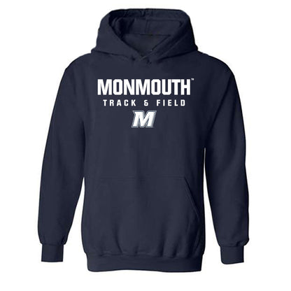 Monmouth - NCAA Men's Track & Field : Landon McGallicher - Navy Classic Shersey Hooded Sweatshirt