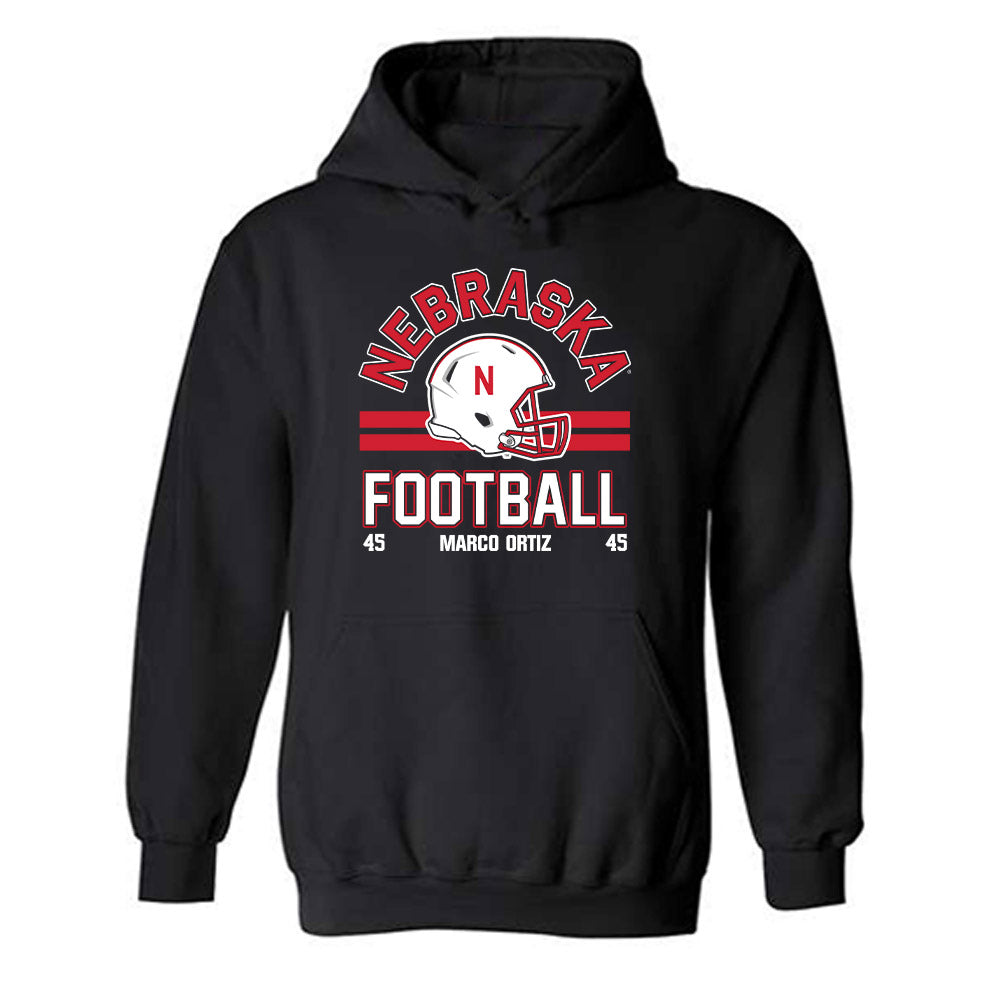 Nebraska - NCAA Football : Marco Ortiz - Black Classic Fashion Shersey Hooded Sweatshirt