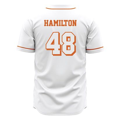 Texas - NCAA Baseball : Hudson Hamilton - Baseball Jersey White