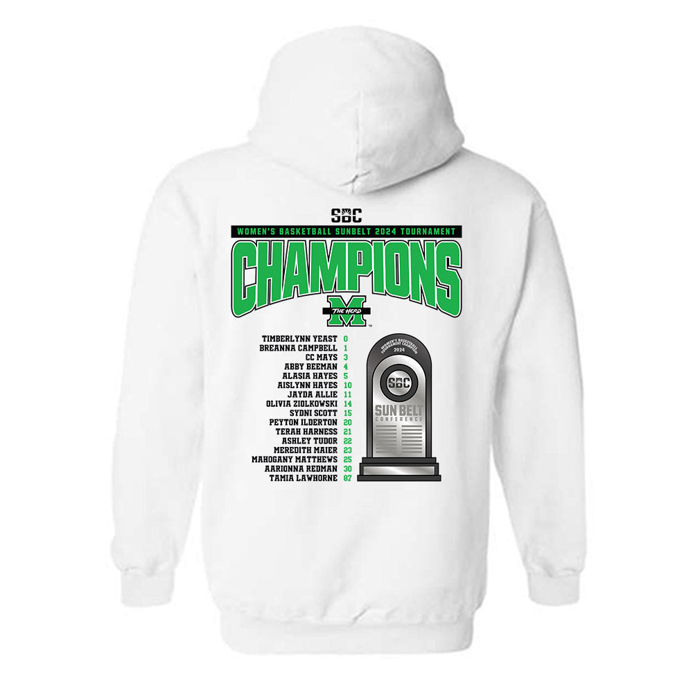 Marshall - NCAA Women's Basketball : 2024 Sunbelt Tournament Champions - Hooded Sweatshirt Roster Shirt