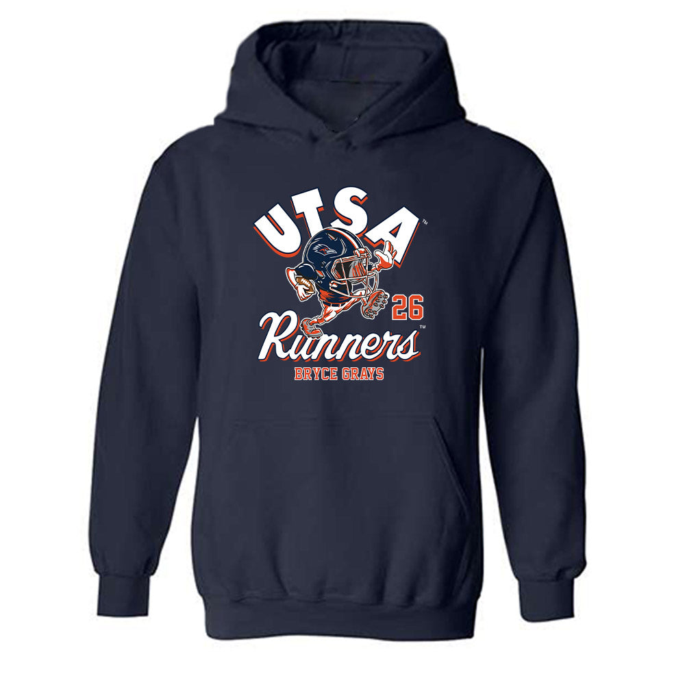 UTSA - NCAA Football : Bryce Grays - Navy Fashion Shersey Hooded Sweatshirt