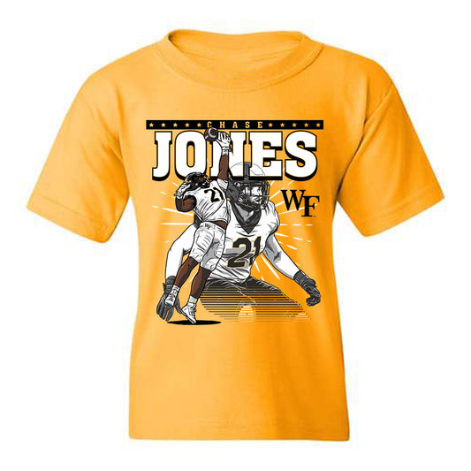 Wake Forest - NCAA Football : Chase Jones - Gold Caricature Youth T-Shirt