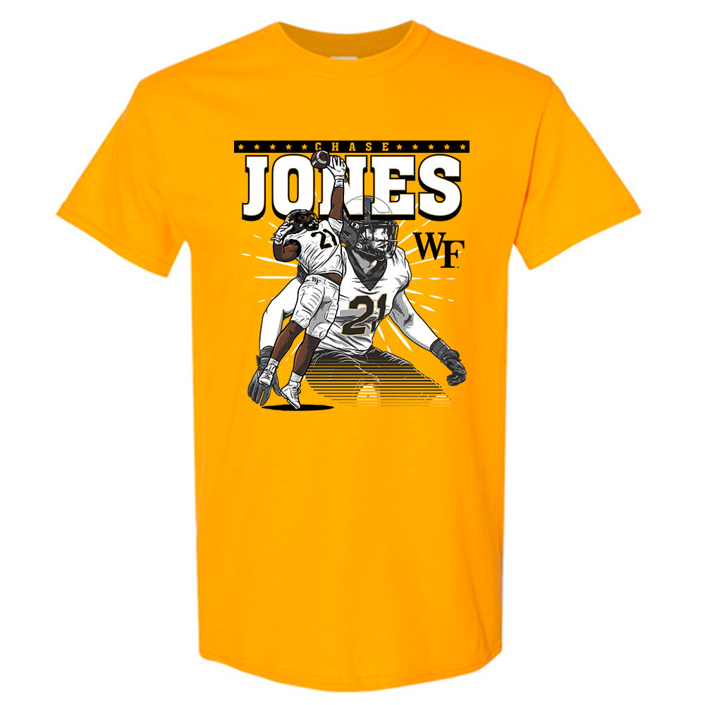 Wake Forest - NCAA Football : Chase Jones - Gold Caricature Short Sleeve T-Shirt