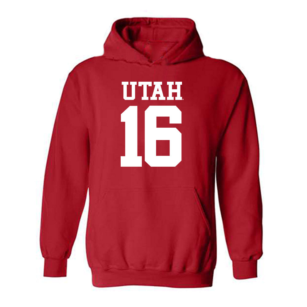 Utah - NCAA Football : Bryson Barnes - Red Replica Shersey Hooded Sweatshirt