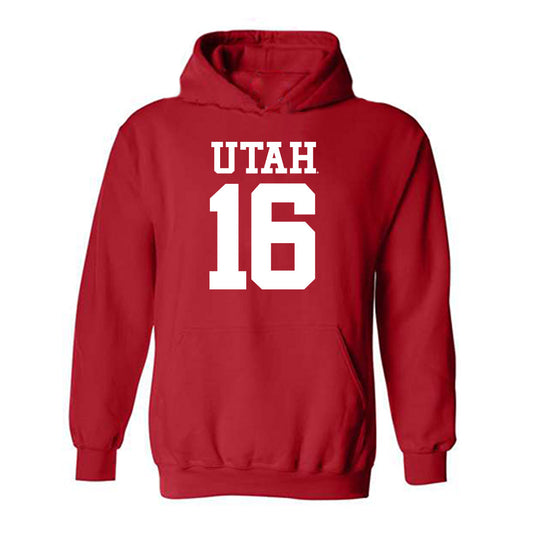 Utah - NCAA Football : Bryson Barnes - Red Replica Shersey Hooded Sweatshirt