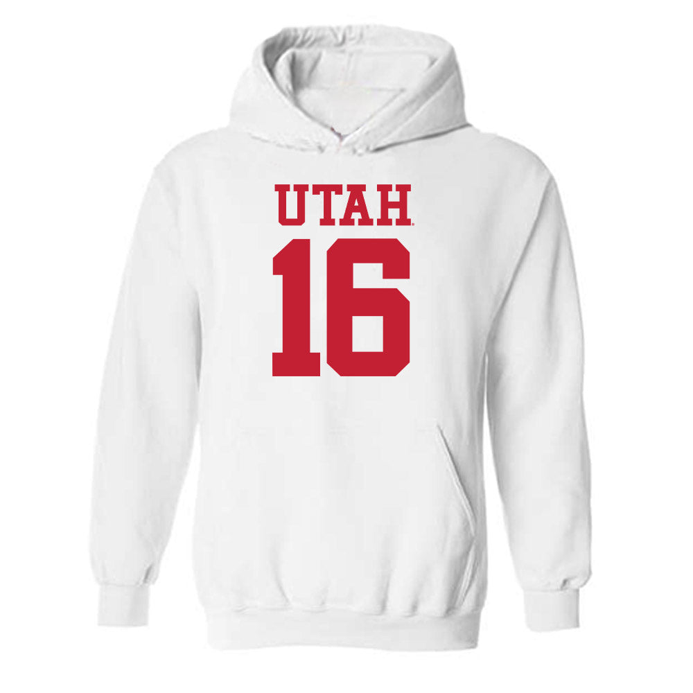 Utah - NCAA Football : Bryson Barnes - White Replica Shersey Hooded Sweatshirt